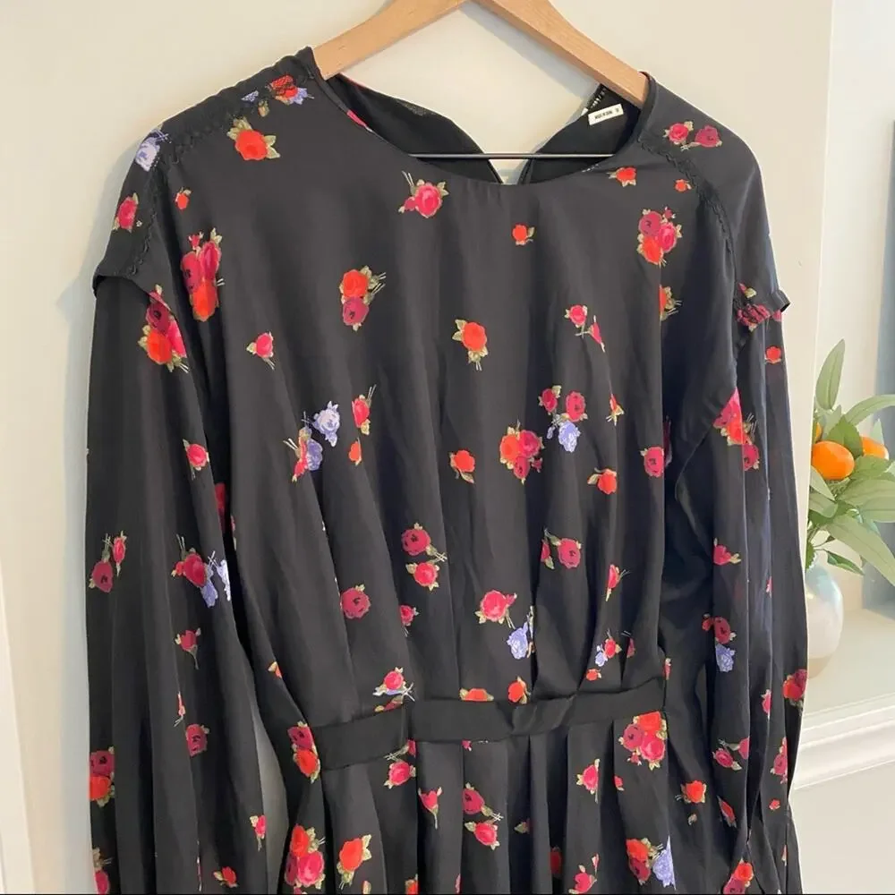 JASON WU Black Rose Floral Long Sleeve Mini Dress 10